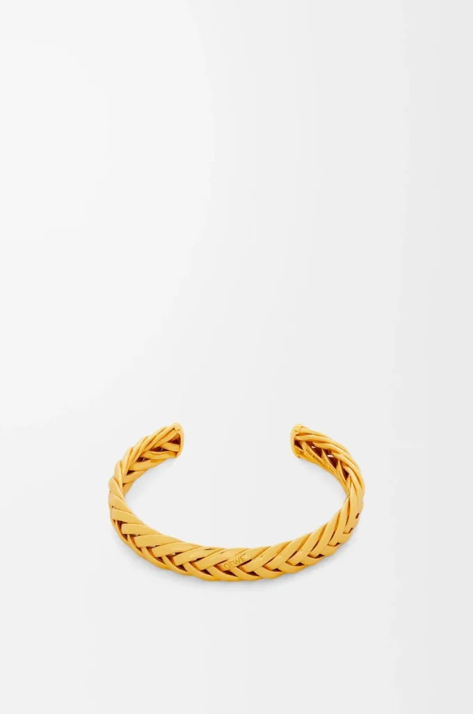 Tunn flätad manschett i sterlingsilver Guld