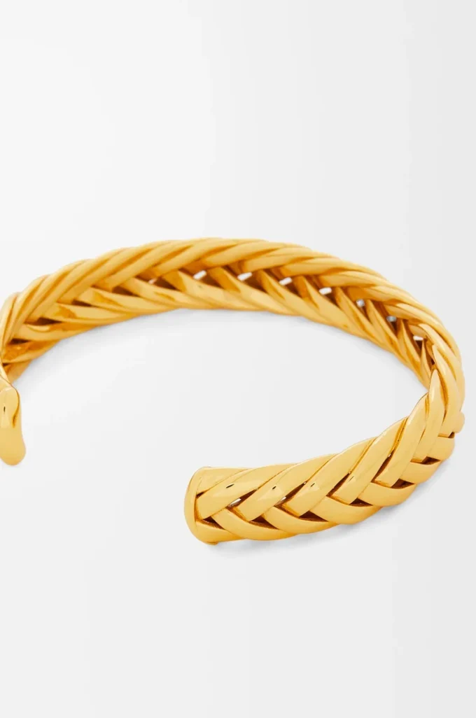 Tunn flätad manschett i sterlingsilver Guld