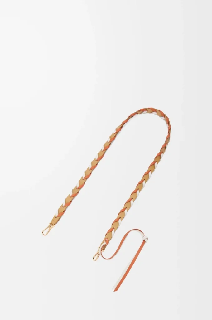 Tunt flätat band i klassiskt kalvskinn Soft White/Maple Orange
