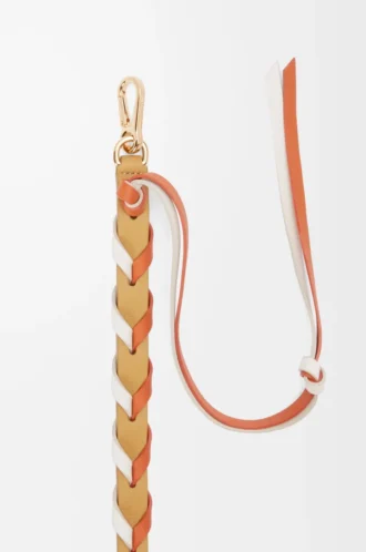 Tunt flätat band i klassiskt kalvskinn Soft White/Maple Orange