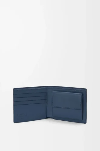 Tvåfaldig myntplånbok i satin kalvskinn Indigo Dye
