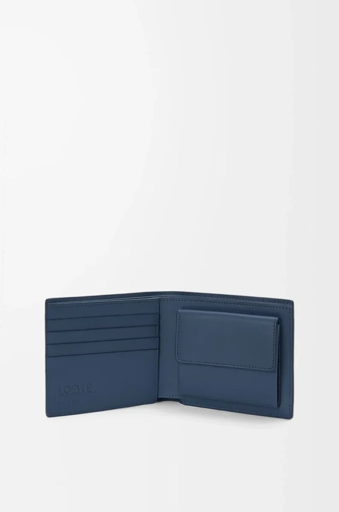 Tvåfaldig myntplånbok i satin kalvskinn Indigo Dye Tvåfaldig myntplånbok i satin kalvskinn Indigo Dye
