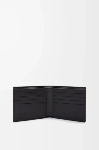 Tvåfaldig plånbok i texturerat klassiskt kalvskinn Black