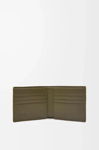 Tvåfaldig plånbok i texturerat klassiskt kalvskinn Dark Khaki
