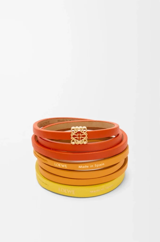 Twist dubbelt armband i kalvskinn Vivid Orange/Yellow