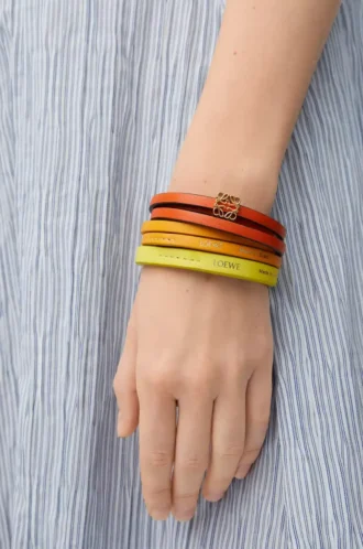 Twist dubbelt armband i kalvskinn Vivid Orange/Yellow