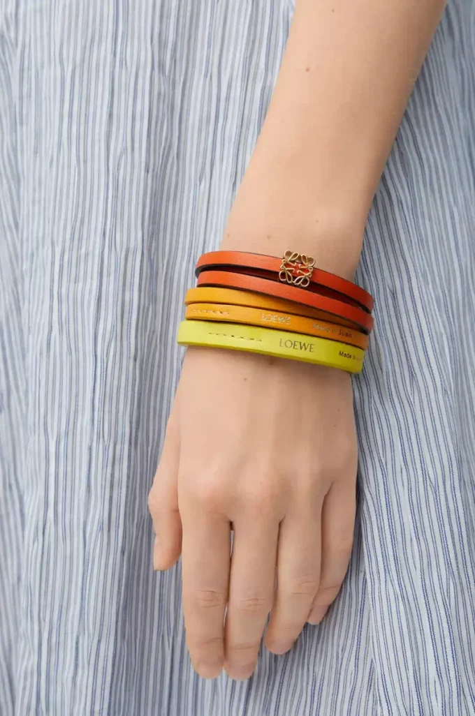 Twist dubbelt armband i kalvskinn Vivid Orange/Yellow