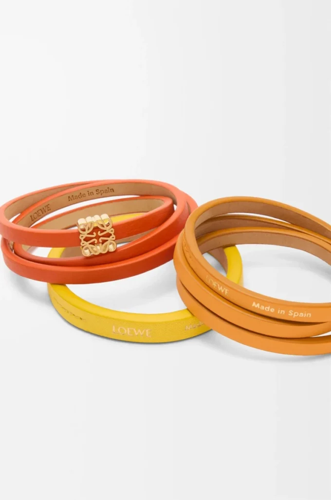 Twist dubbelt armband i kalvskinn Vivid Orange/Yellow