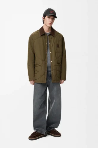 Vadderad overshirt i tekniskt skal Khaki Green