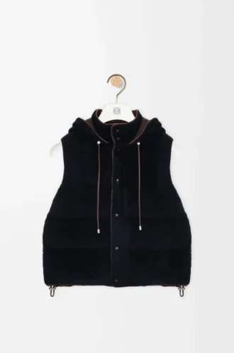 Vadderad väst i shearling Brun/Marinblå