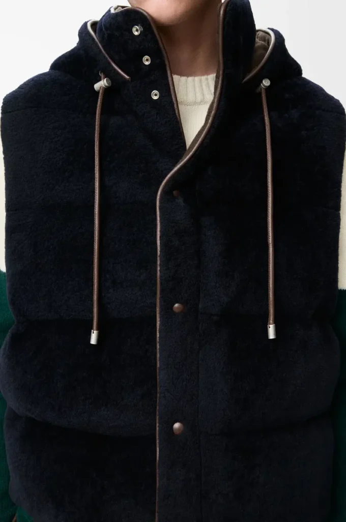 Vadderad väst i shearling Brun/Marinblå