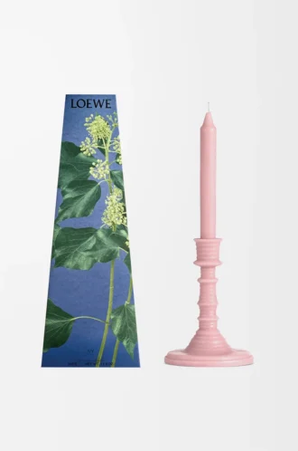 Vaxljusstake med murgröna, ljusrosa