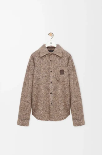 Över skjorta i ull- och lamablandning Beige/Blå melange