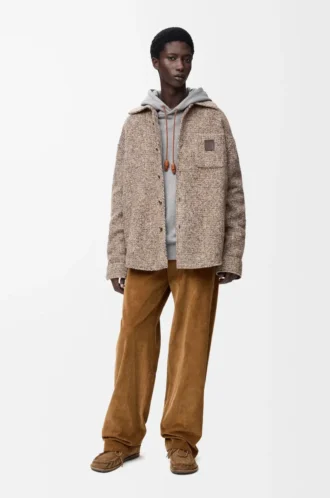 Över skjorta i ull- och lamablandning Beige/Blå melange