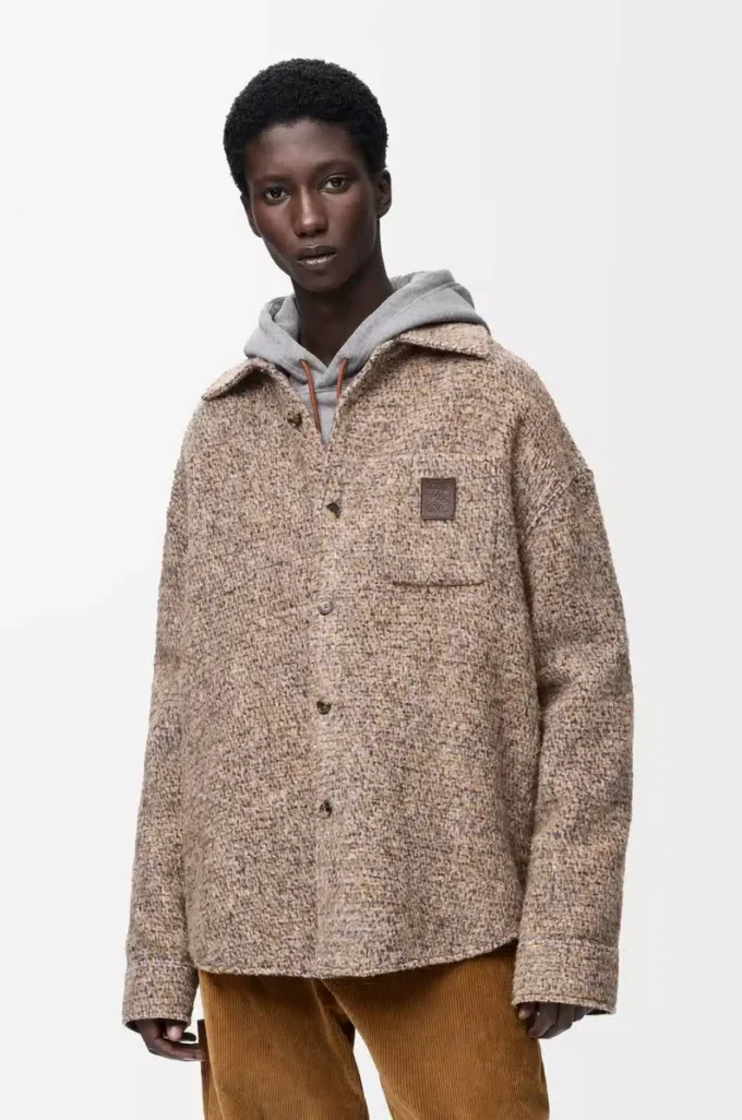 Över skjorta i ull- och lamablandning Beige/Blå melange Över skjorta i ull- och lamablandning Beige/Blå melange