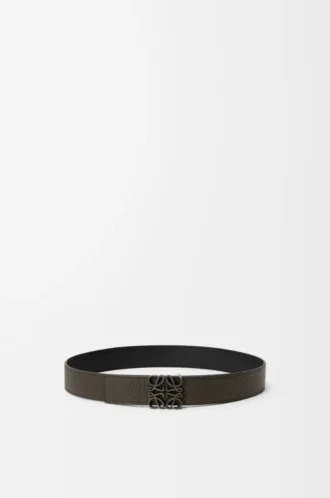 Vändbart Anagram-bälte i mjukt kornat kalvskinn Dark Khaki/Black/Dark Pal