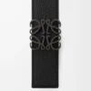 Vändbart Anagram-bälte i mjukt kornat kalvskinn Dark Khaki/Black/Dark Pal