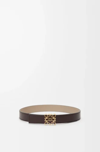 Vändbart Anagram-bälte i slätt kalvskinn Dark Chestnut/Clay