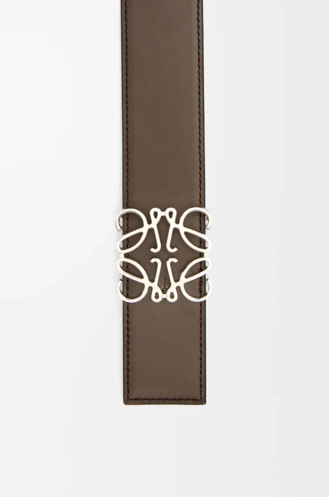 Vändbart Anagram-bälte i slätt kalvskinn Mörkgrå/Mörk cigar/Palladium