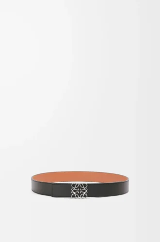 Vändbart Anagram-bälte i slätt kalvskinn Svart/Tan/Palladium