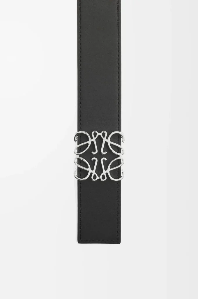 Vändbart Anagram-bälte i slätt kalvskinn Svart/Tan/Palladium