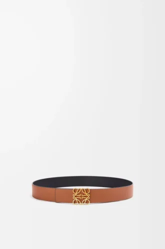 Vändbart Anagram-bälte i slätt kalvskinn Tan/Black/Gold