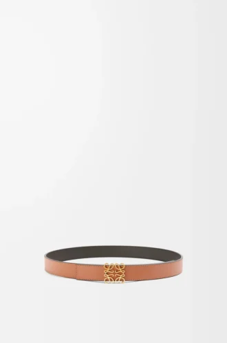 Vändbart Anagram-bälte i slätt kalvskinn Tan/Black/Gold