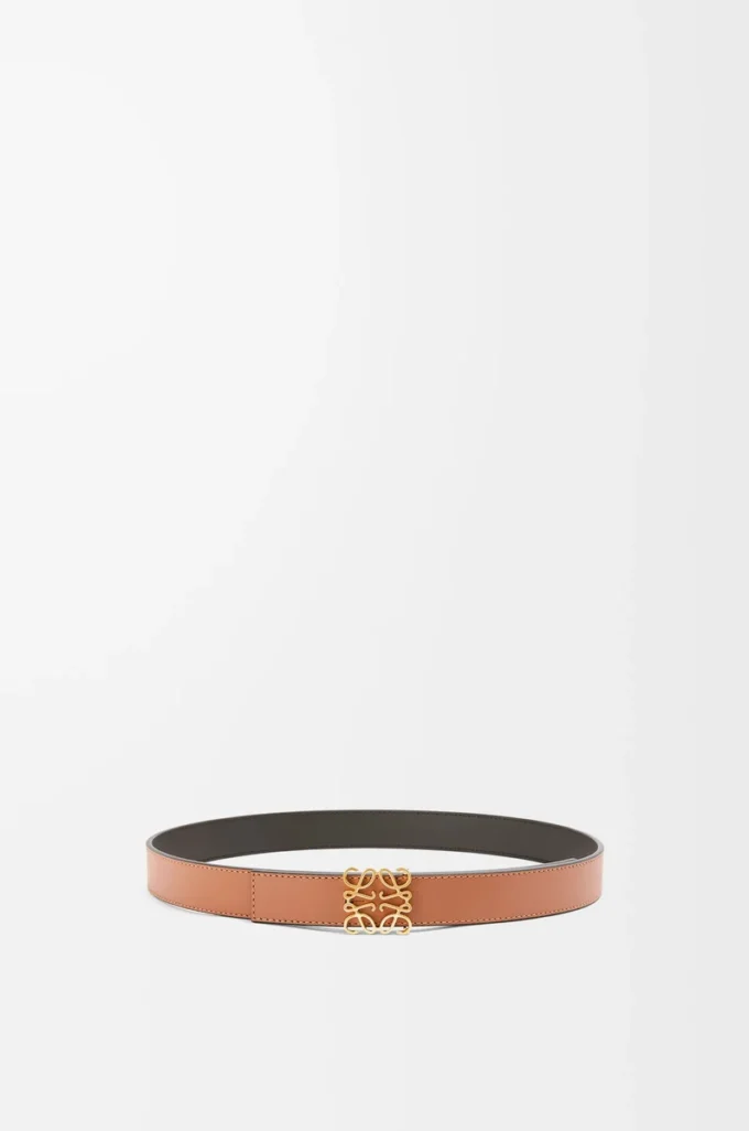 Vändbart Anagram-bälte i slätt kalvskinn Tan/Black/Gold Vändbart Anagram-bälte i slätt kalvskinn Tan/Black/Gold