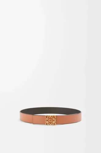 Vändbart Anagram-bälte i slätt kalvskinn Tan/Black/Gold