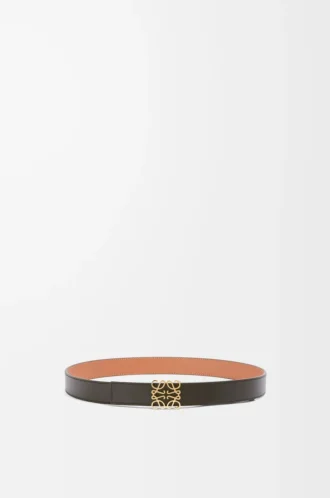 Vändbart Anagram-bälte i slätt kalvskinn Tan/Black/Gold