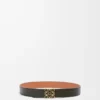 Vändbart Anagram-bälte i slätt kalvskinn Tan/Black/Gold
