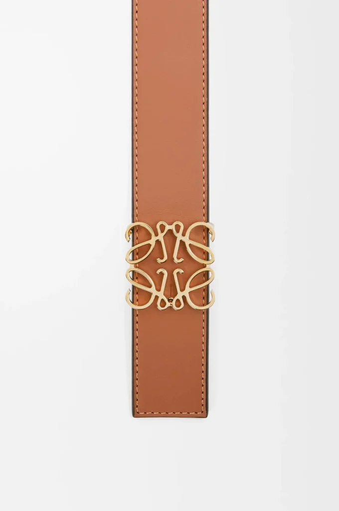 Vändbart Anagram-bälte i slätt kalvskinn Tan/Black/Gold