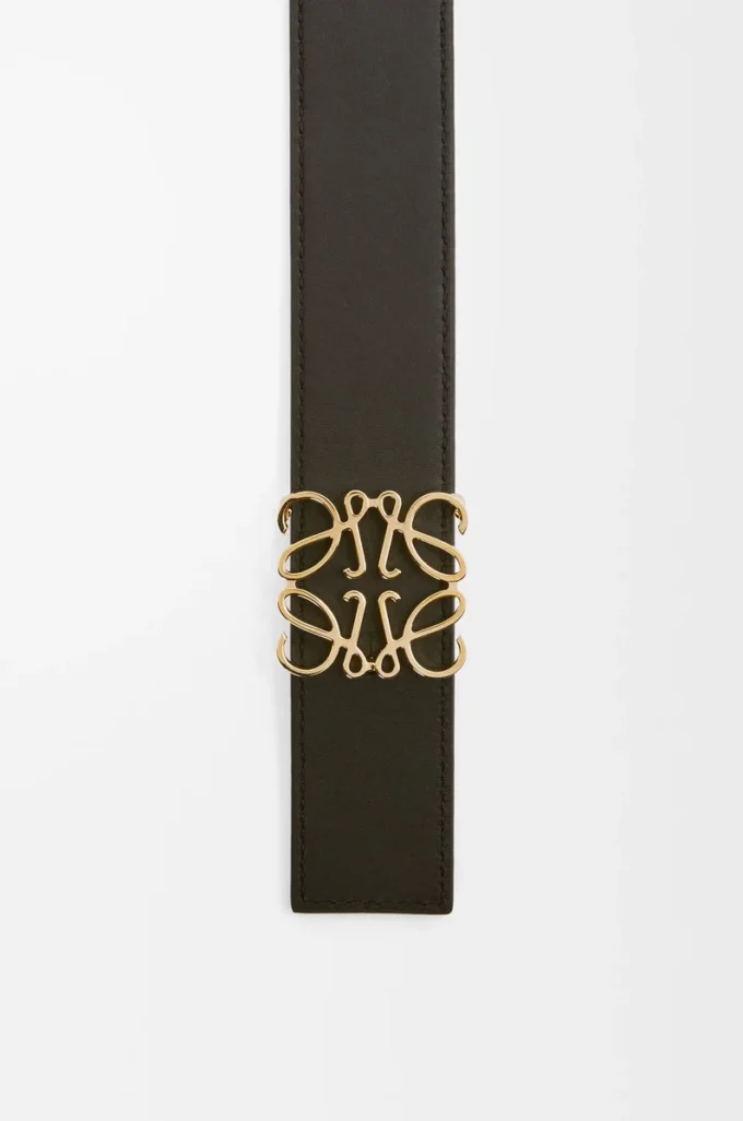 Vändbart Anagram-bälte i slätt kalvskinn Tan/Black/Gold