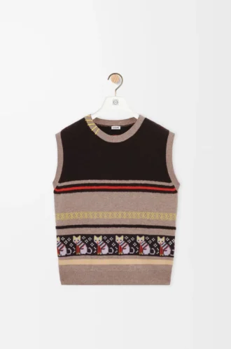 Väst i ull och kashmir Beige/Flerfärgad
