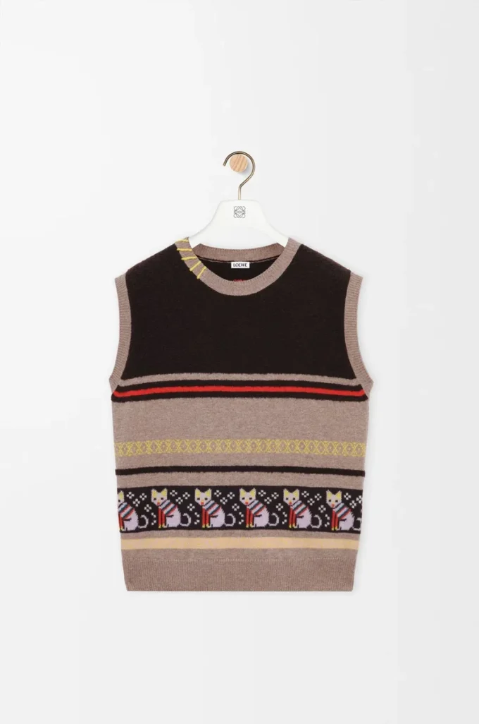 Väst i ull och kashmir Beige/Flerfärgad Väst i ull och kashmir Beige/Flerfärgad