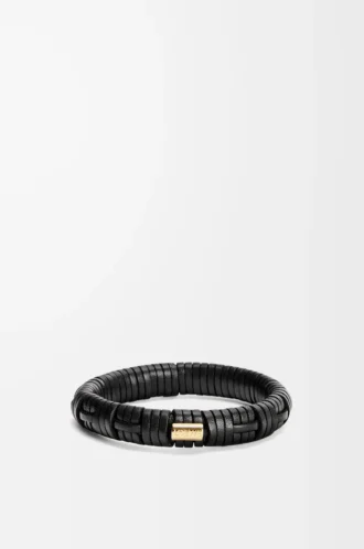 Vävd armring i mässing och klassiskt kalvskinn Svart