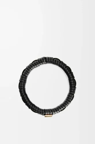 Vävd armring i mässing och klassiskt kalvskinn Svart