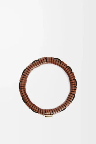Vävd armring i mässing och klassiskt kalvskinn Tan