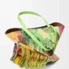 XL Puzzle Fold-väska i klassiskt kalvskinn Vivid Green/Multicolor