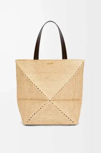 XL Puzzle Fold-väska i raffia Natural/Black